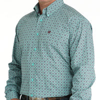 Cinch Men's L/S Classic Fit Geometric Button Down Western Shirt in Turquoise