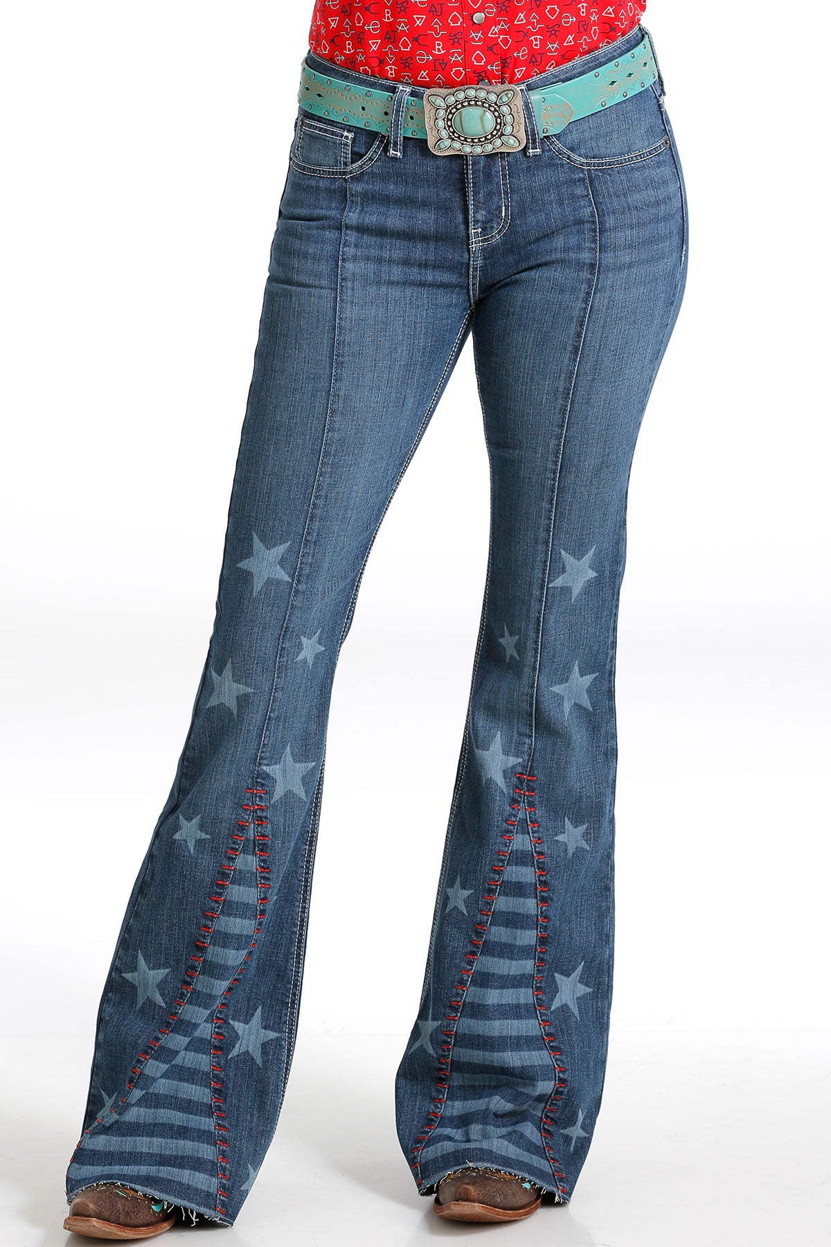Cruel Women's Hannah Slim Fit Patriotic Flare Jean in Stars & Stripes