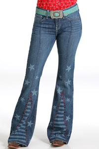 Cruel Women's Hannah Slim Fit Patriotic Flare Jean in Stars & Stripes