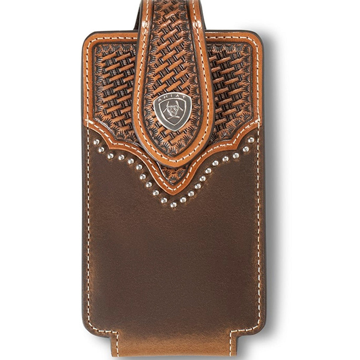 Ariat Brown Leather Basketweave & Sunburst Embossed Cell Phone Case