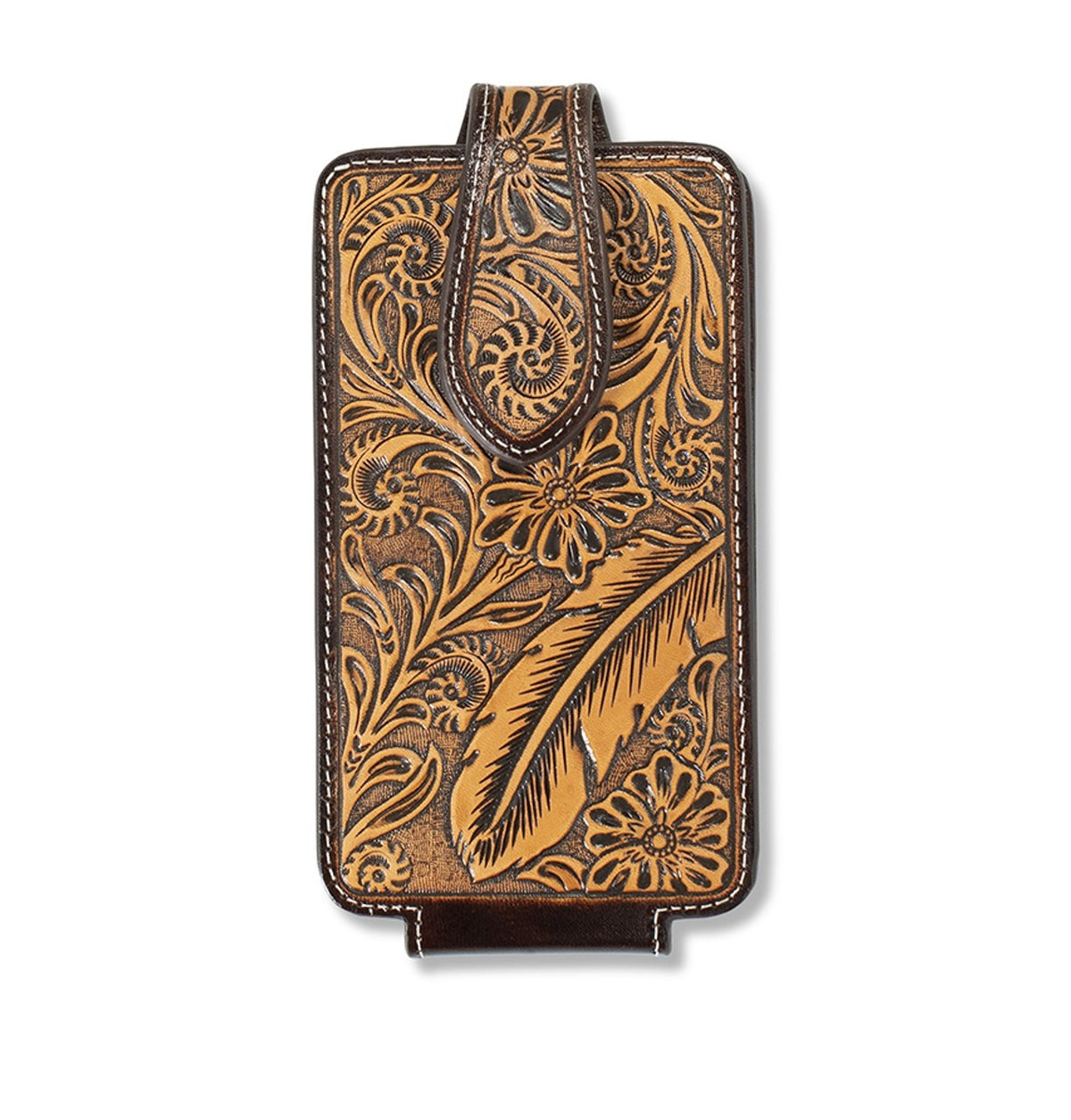 Ariat Brown Leather Floral & Feather Embossed Cell Phone Case