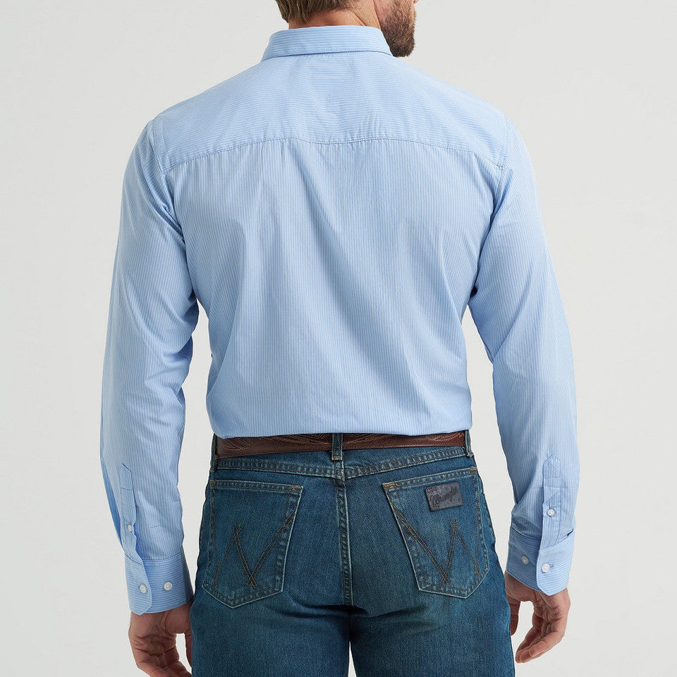 Wrangler Men's L/S Cody Johnson Button Down Shirt in Blue Stripe (Available in Tall Sizes)