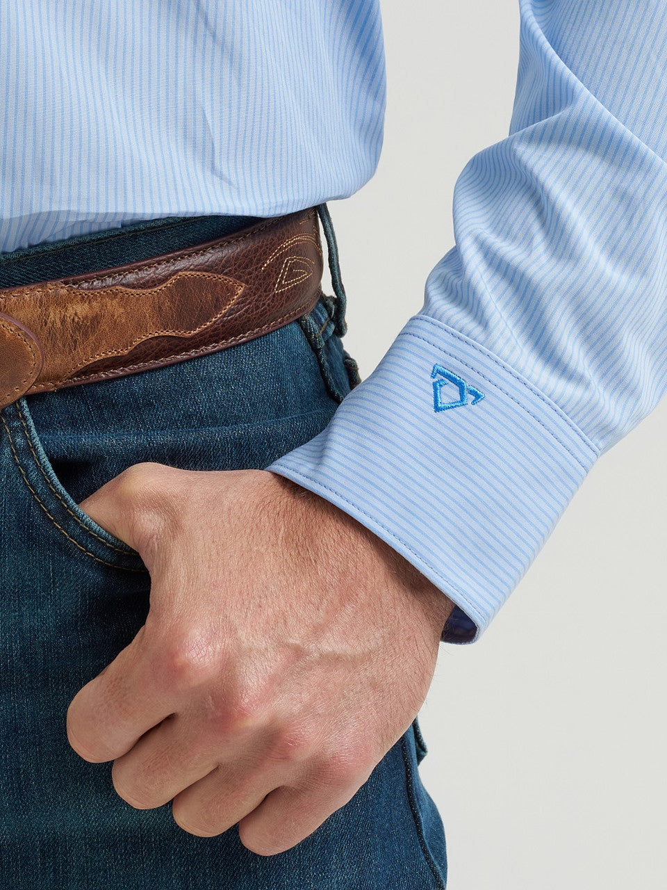 Wrangler Men's L/S Cody Johnson Button Down Shirt in Blue Stripe (Available in Tall Sizes)