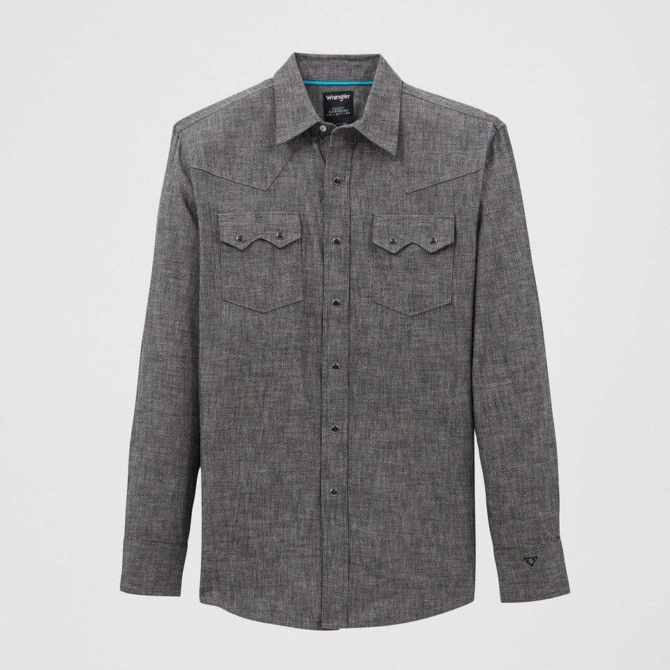 Wrangler Men's L/S Cody Johnson Sawtooth Pocket Western Snap Shirt in Black (Available in Tall Sizes)