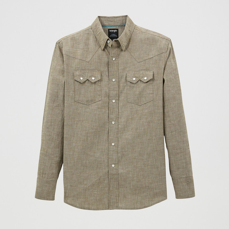 Wrangler Men's L/S Cody Johnson Sawtooth Pocket Western Snap Shirt in Olive