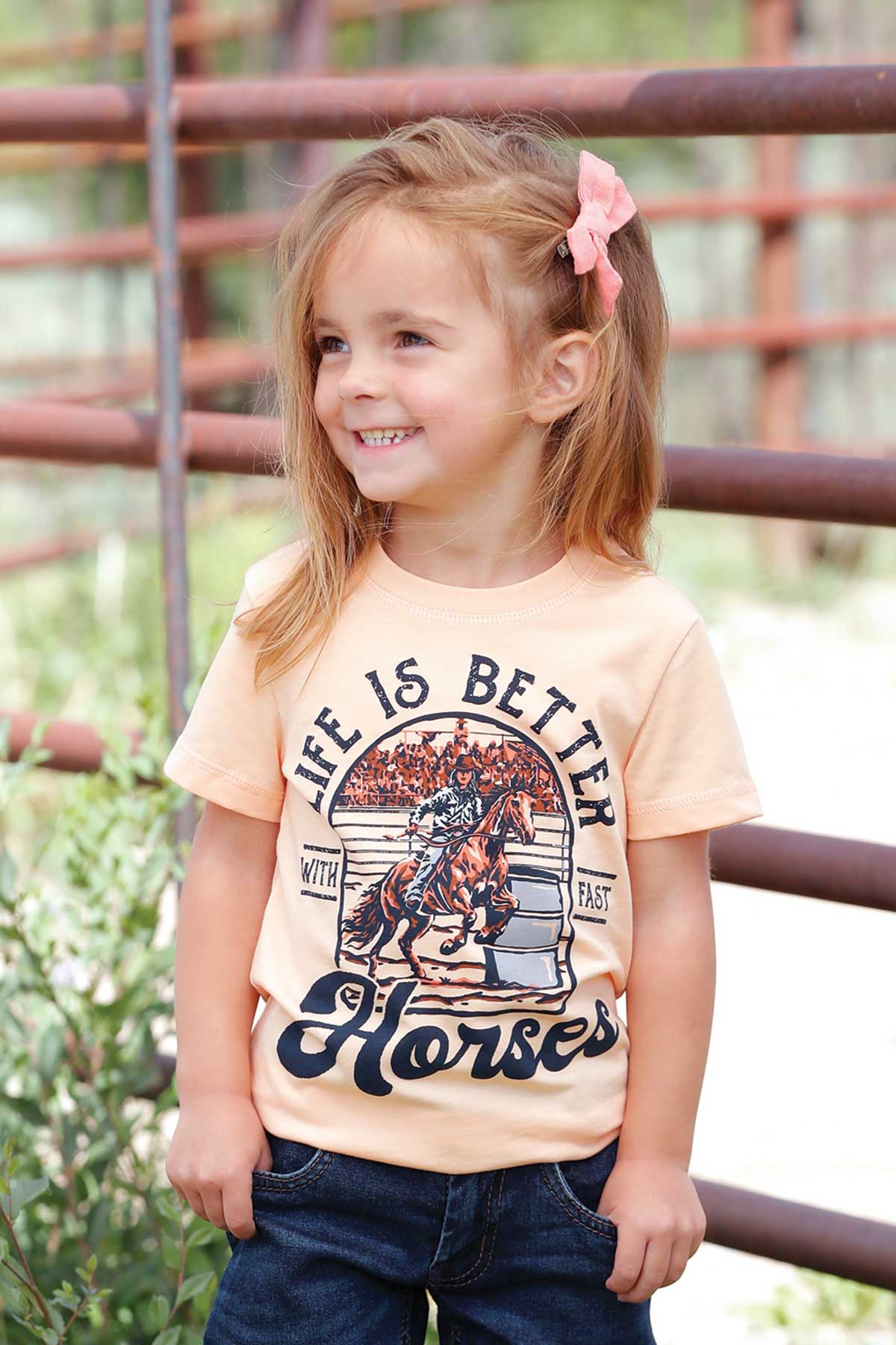 Cruel Girl's Toddler Barrel Racing Graphic Tee in Peach