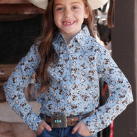 Cruel Girl's Cows and Chickens Long Sleeve Western Button Down Shirt in Light Blue