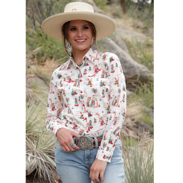 Cruel Women's Cinco De Mayo Print Snap Long Sleeve Western Shirt
