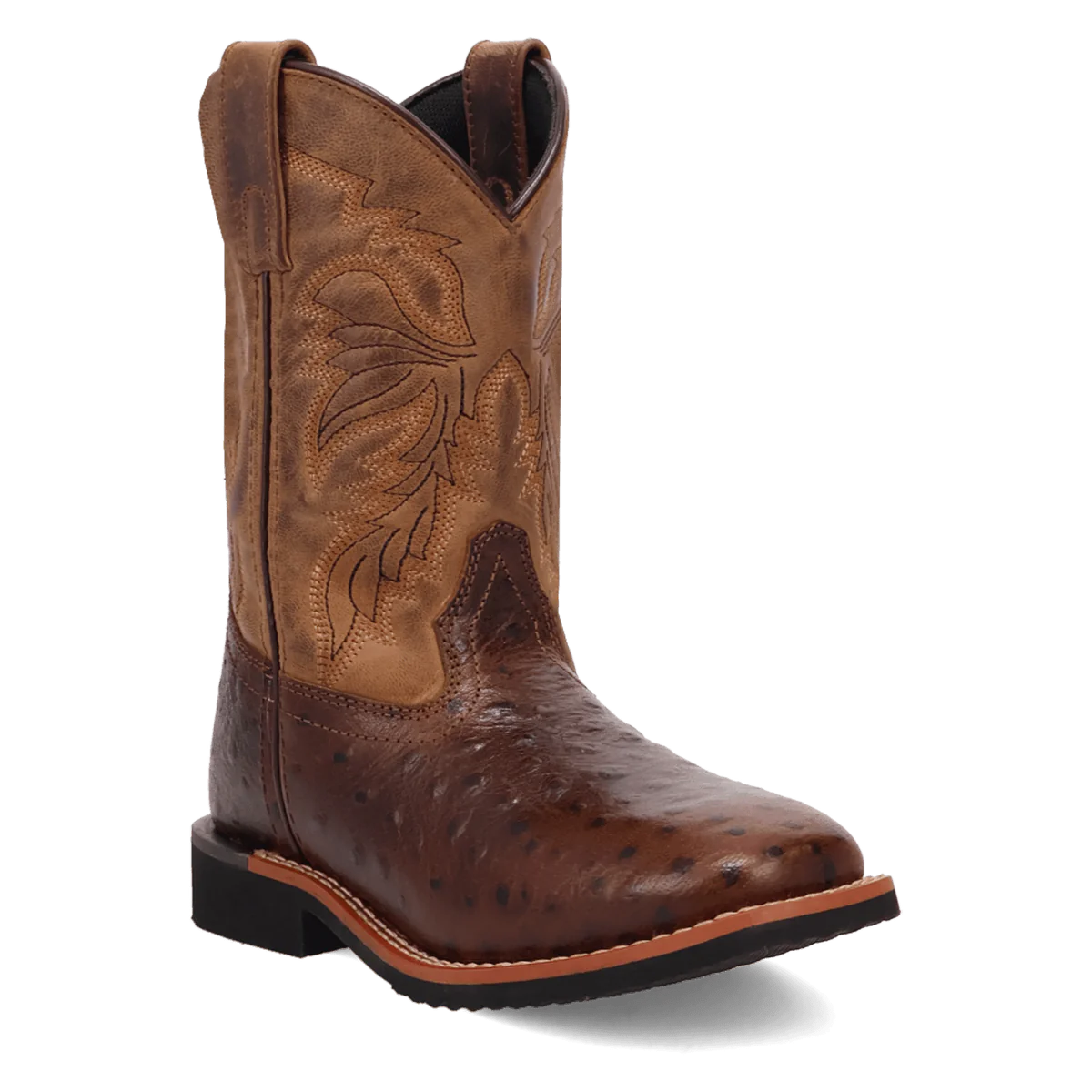Dan Post Kid's Jet Ostrich Print Western Boot in Chocolate Brown