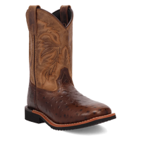 Dan Post Kid's Jet Ostrich Print Western Boot in Chocolate Brown