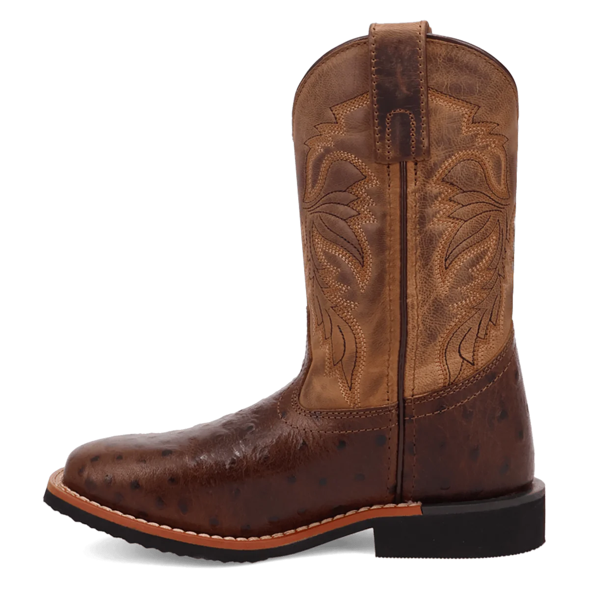 Dan Post Kid's Jet Ostrich Print Western Boot in Chocolate Brown