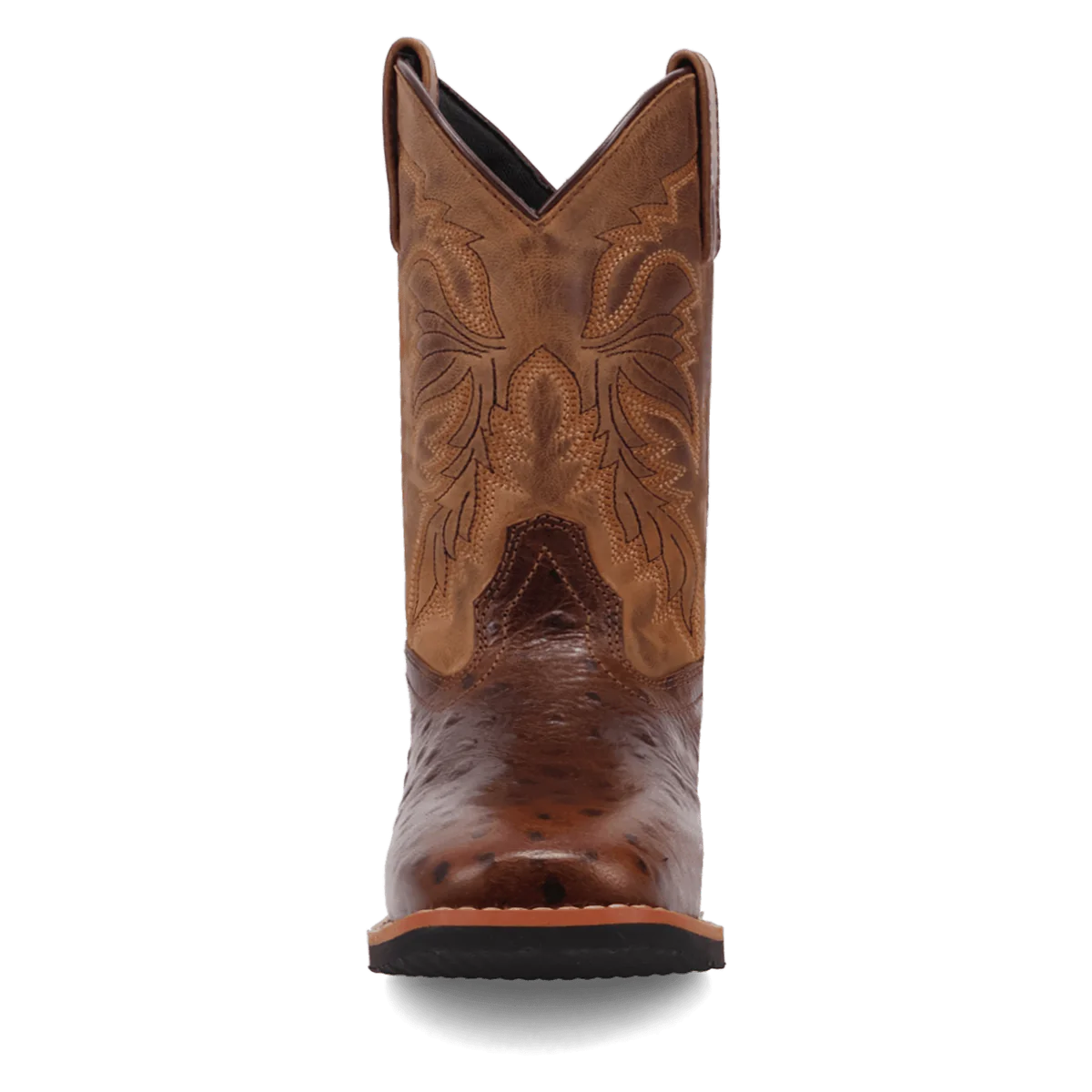 Dan Post Kid's Jet Ostrich Print Western Boot in Chocolate Brown