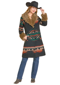 Powder River Outfitters Women's Aztec Jacquard Fur Trim Coat