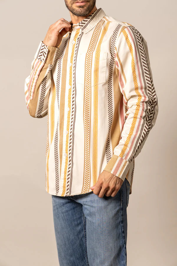 Kimes Ranch Men's L/S Double Tap Western Button Down Shirt in Natural