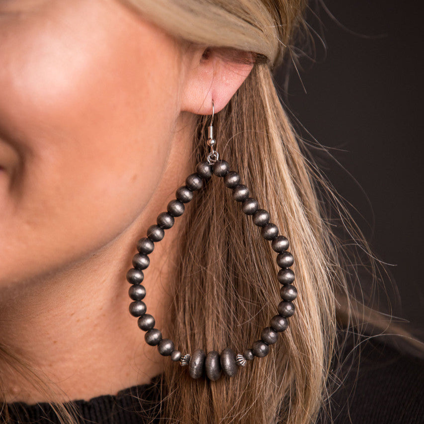 West & Co. 3.5" Navajo Inspired Beaded Dangle Hoop Earrings