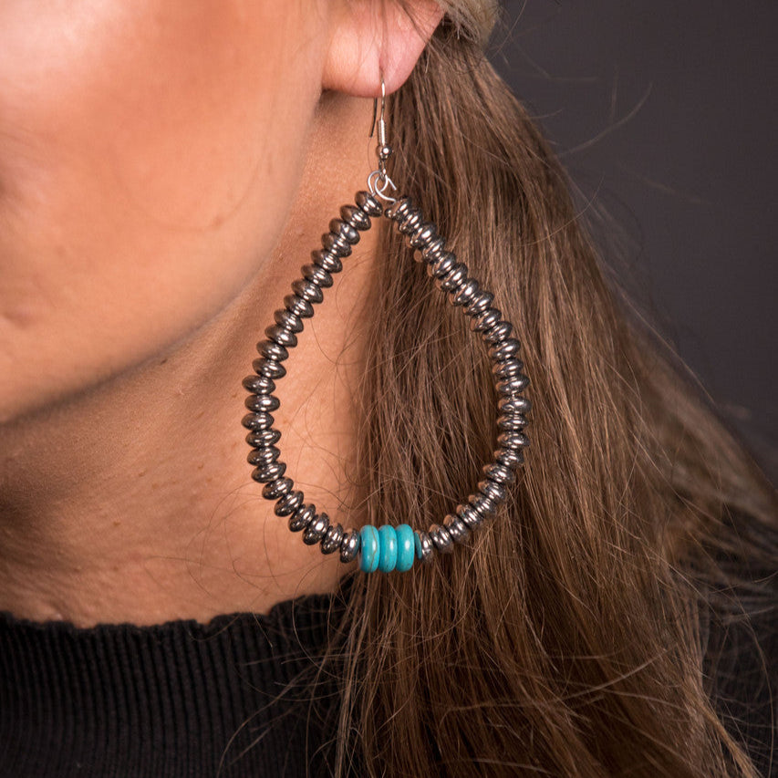 West & Co. Metallic Silver & Turquoise Disc Beaded Teardrop Earrings