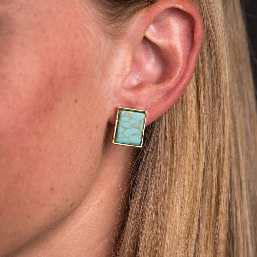 West & Co. Gold Rectangular Turquoise Stud Earrings