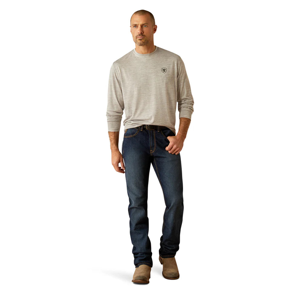 Ariat Men's L/S Charger Muddy Shield T-Shirt in Light Grey Heather