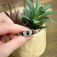 Handmade Sterling Silver Triple Black Onyx Ring (Size 6)