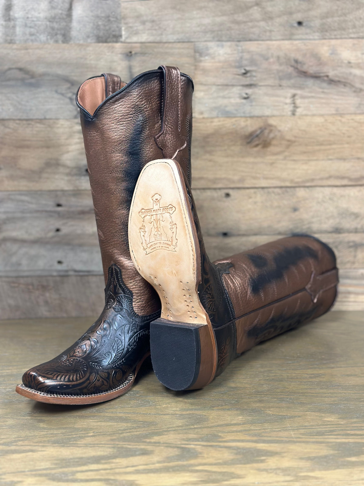 Tanner Mark Women's Nova Hand Tooled Boot in Burnished Copper