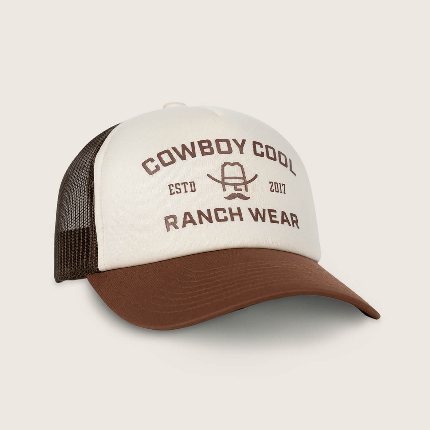 Unisex Brown 1 Western Trucker Hat Vintage Cowboy Country Cute Baseball Cap Retro Hat | Tan + Brown Vintage 5-Panel Hat for the Modern  main image 3