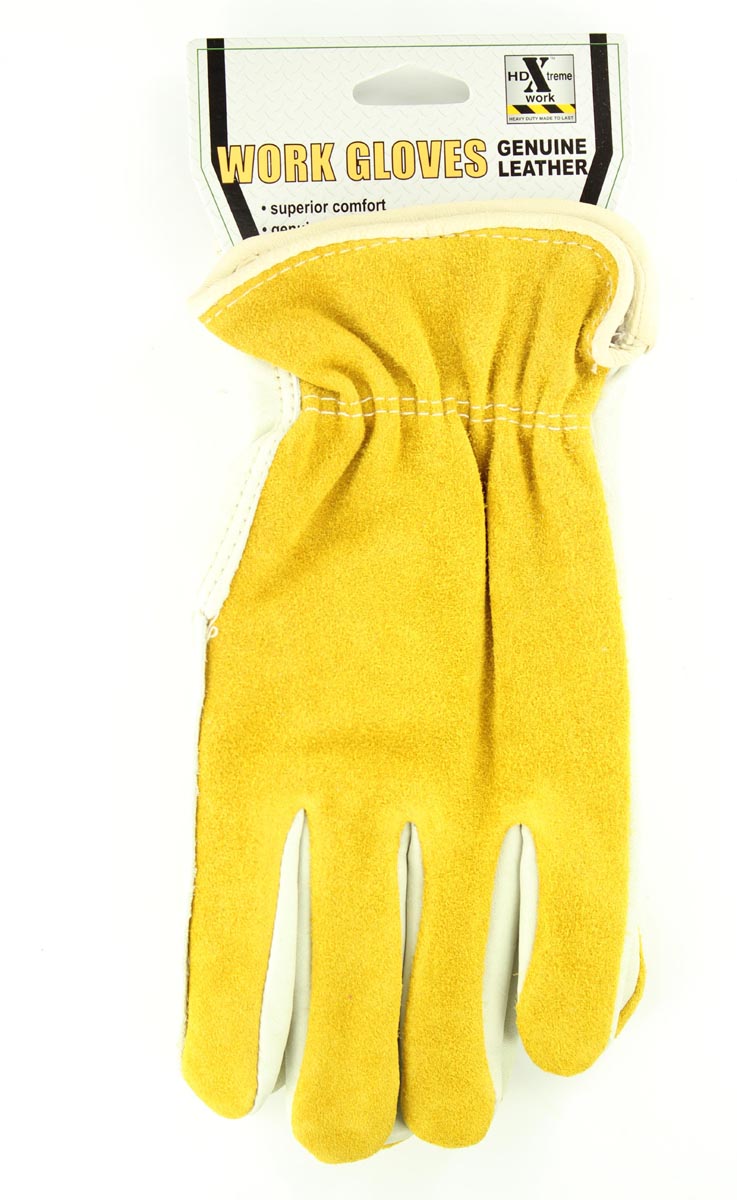 Men's HDXtreme Cowhide Split Back Work Gloves in Yellow
