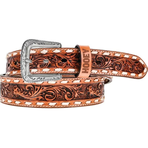 Hooey Men's Tan "Tuff" Hand Tooled Floral Filigree Tapered Belt