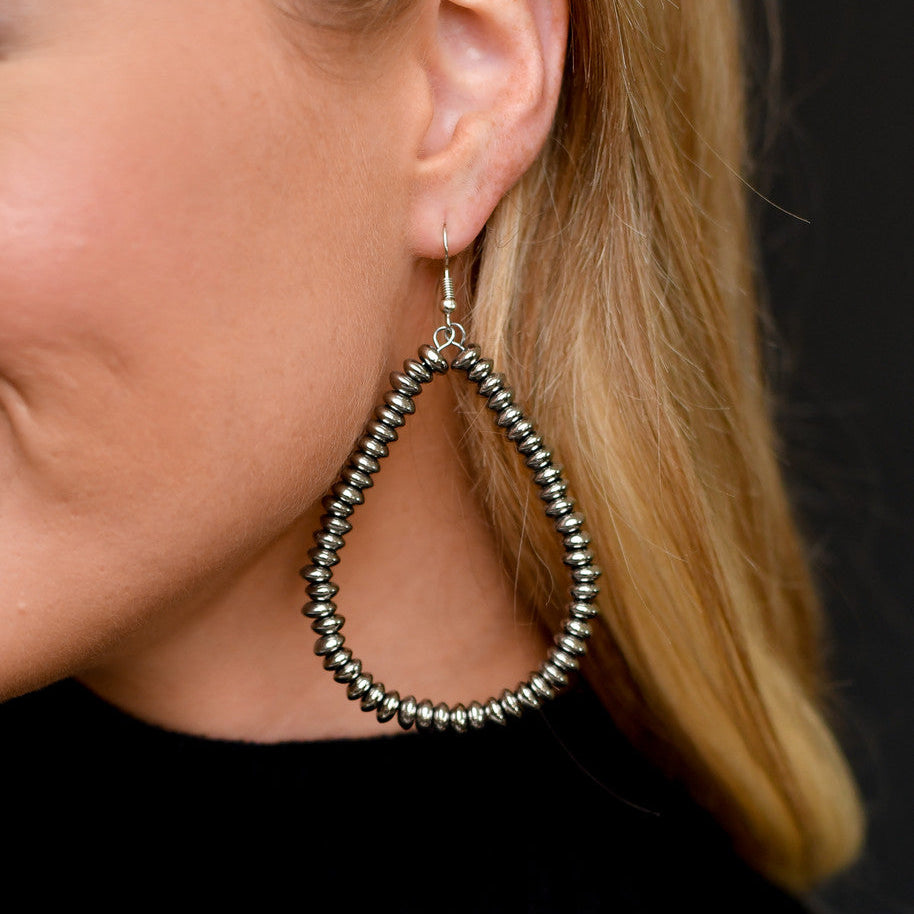 West & Co. Metallic Silver Disc Beaded Teardrop Earrings