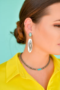 West & Co. Silver Oval Aztec Stamped Turquoise Post Earrings