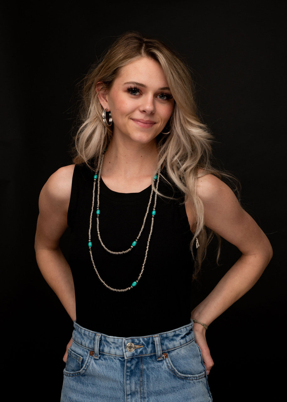 West & Co. 66" Silver Disc & Turquoise Beaded Necklace