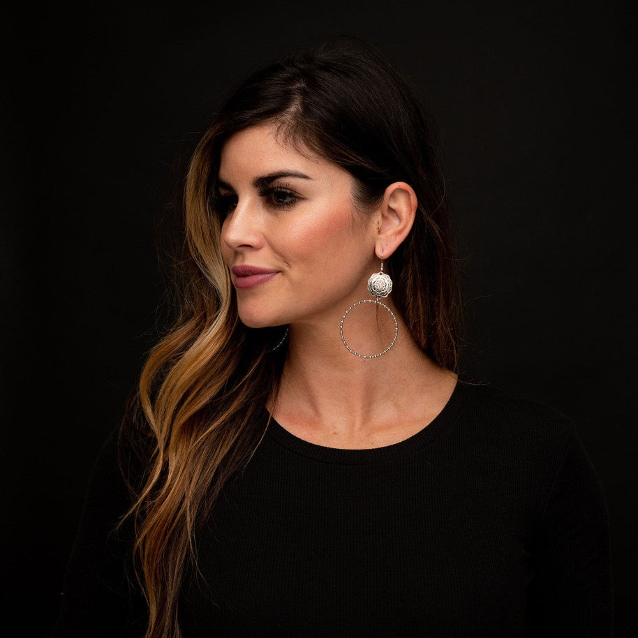 West & Co. Silver Concho Dangle Hoop Earrings