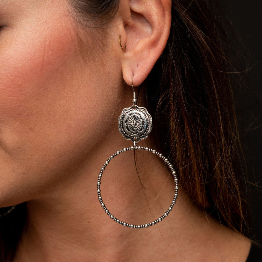 West & Co. Silver Concho Dangle Hoop Earrings