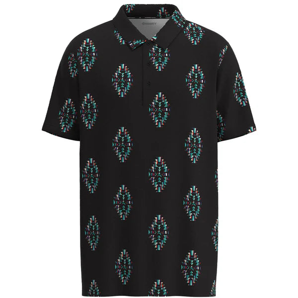 Hooey Men's "The Weekender" Short Sleeve Aztec Golf Polo in Black