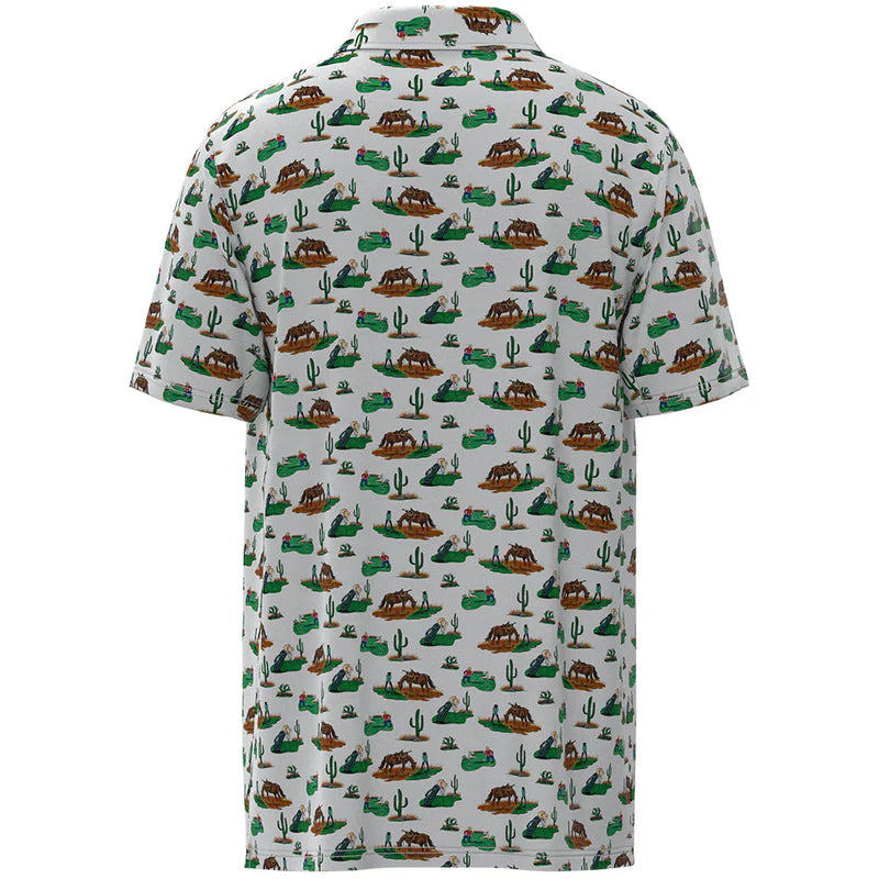 Hooey Men's "The Weekender" Short Sleeve Cowboy Golf Pattern Polo in White