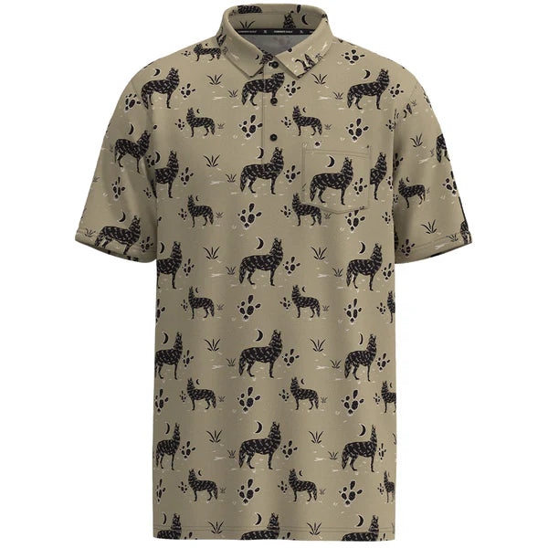 Hooey Men's "Hot Shot" Short Sleeve Habitat Howl Print Golf Polo in Taupe