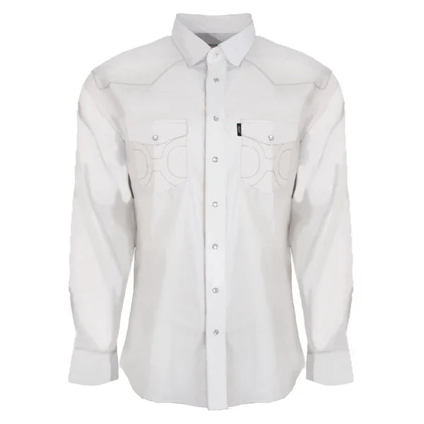 Hooey Men's L/S Dos Sol Solid Western Snap Shirt in White