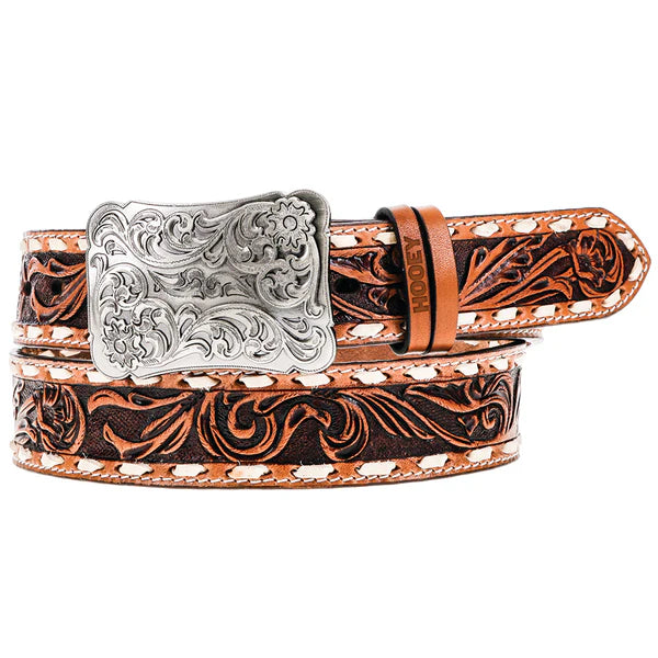 Hooey Women's Sonoma Floral Hand Tooled Belt in Brown and Ivory
