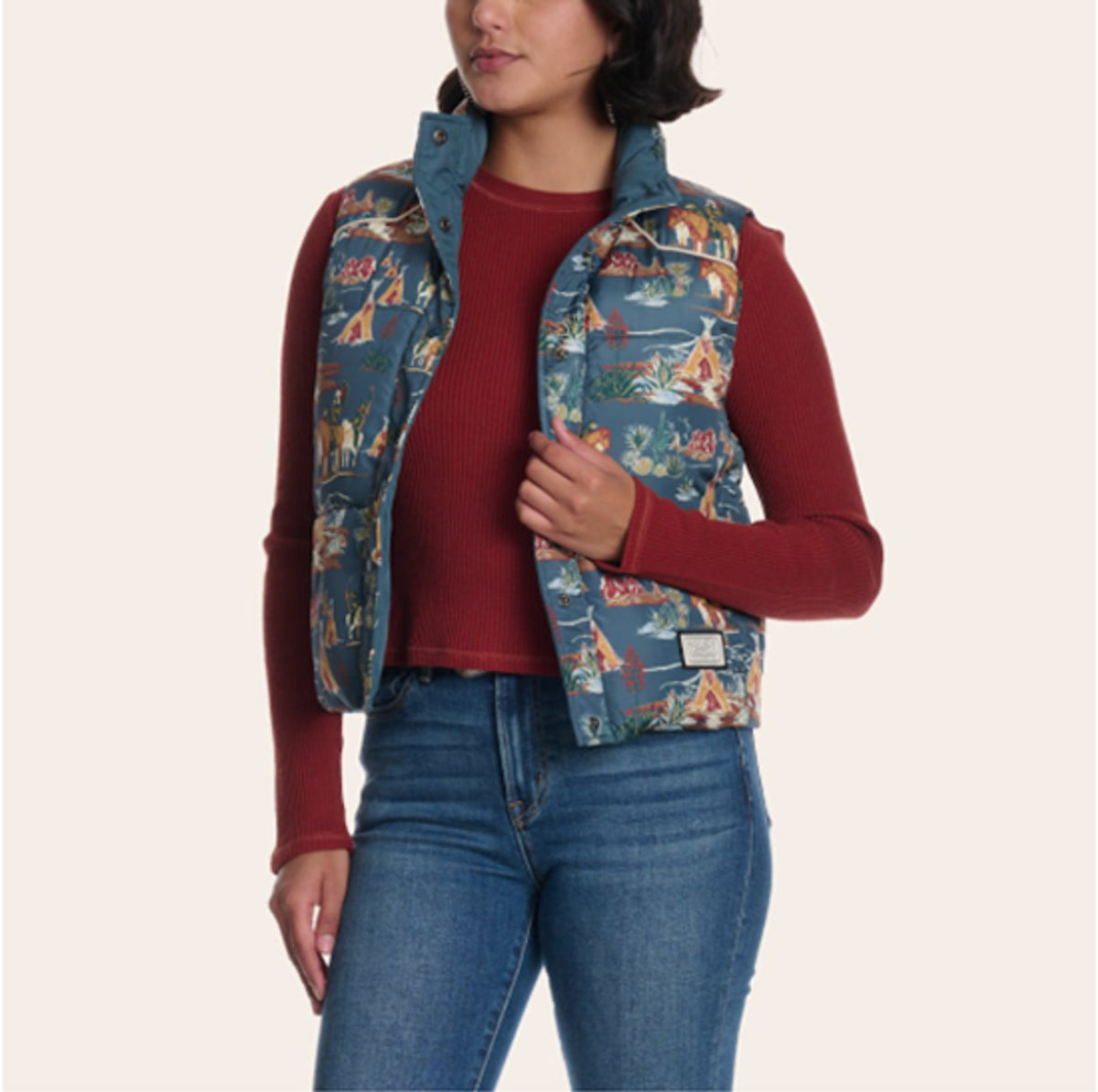 Hooey Women's Western Print Reversible Puffer Vest in Orion Blue