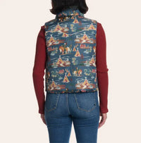 Hooey Women's Western Print Reversible Puffer Vest in Orion Blue