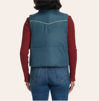 Hooey Women's Western Print Reversible Puffer Vest in Orion Blue