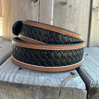 Hooey Men's "Hands-Up" Basket Weave Belt in Black & Tan