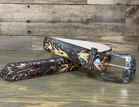 Tanner Mark Men's Hand Tooled Jungle Foliage Orix Leather Belt