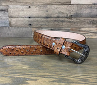 Tanner Mark Men's Ostrich Inspired Rustic Cognac Leather Belt