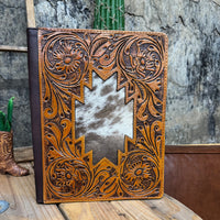 Leather Floral Embossed Aztec Cowhide Portfolio