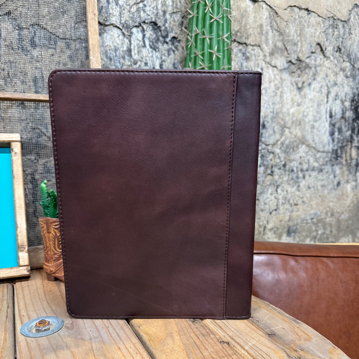 Leather Floral Embossed Aztec Cowhide Portfolio