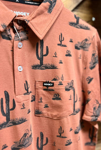 Hooey Men's "Hot Shot" Short Sleeve Cactus Print Polo in Rust