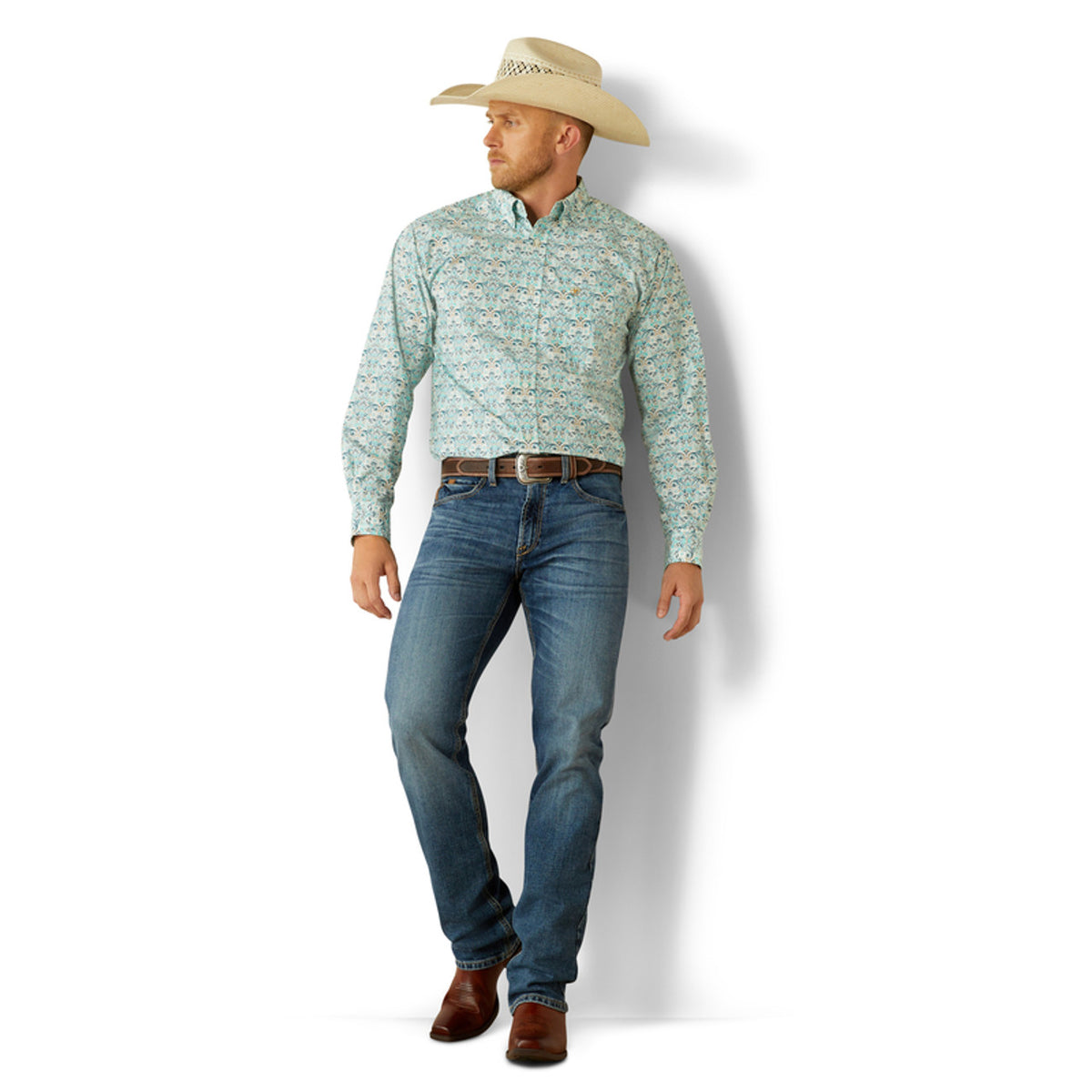 Ariat Men's L/S Jerome Classic Fit Western Button Down Shirt in Teal Paisley