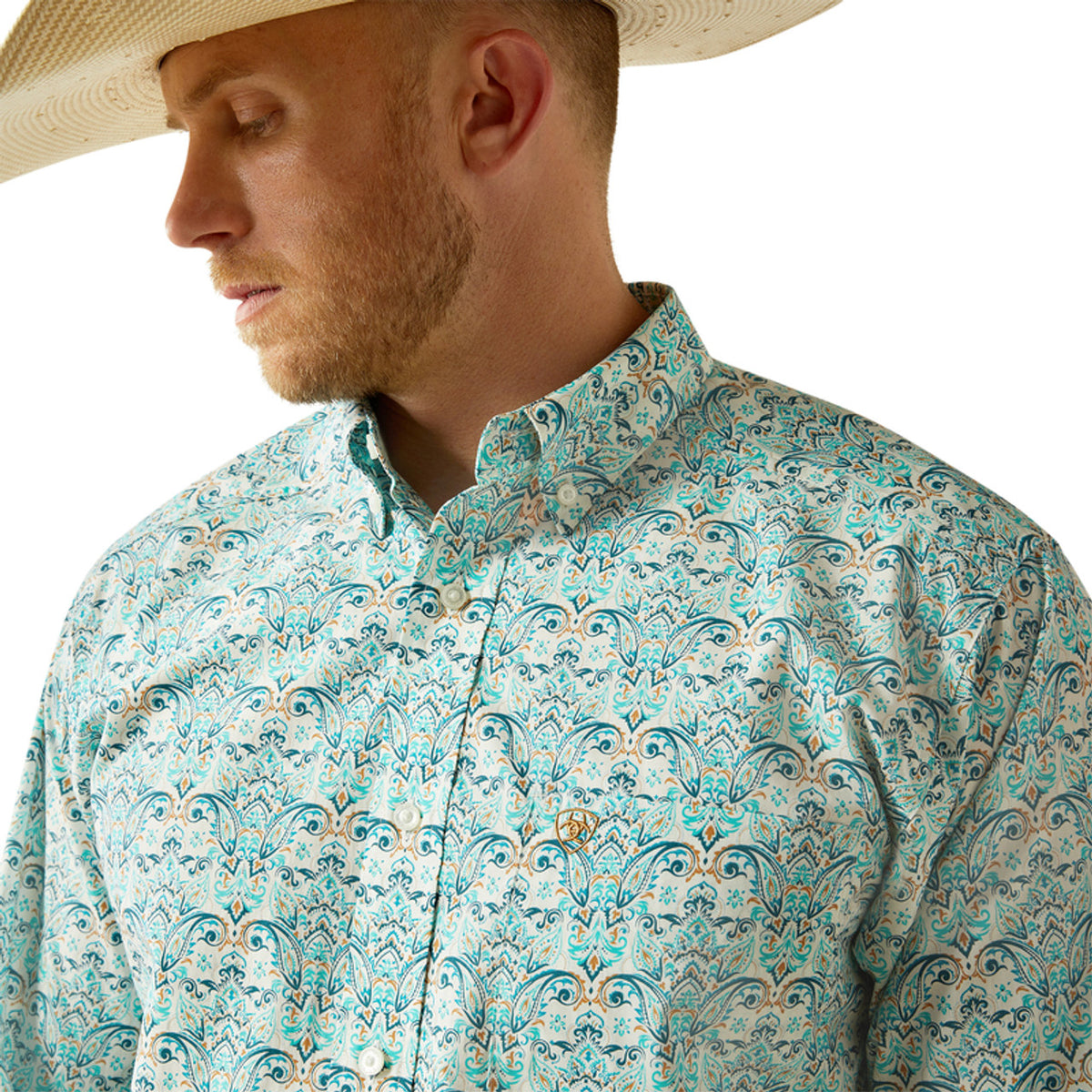 Ariat Men's L/S Jerome Classic Fit Western Button Down Shirt in Teal Paisley