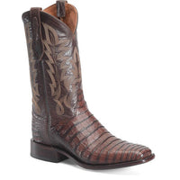 Justin Men's Sleek Square Toe Caiman Boot in Panama Chocolate
