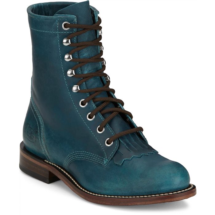 Justin Women's McKean Water Buffalo Lace Up Boot in Turquoise Blue